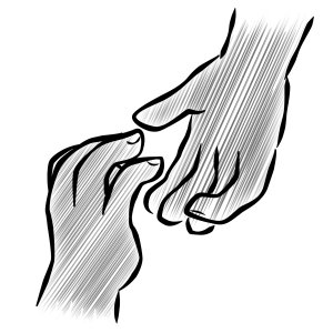 Käsi kurkottamassa toiseen käteen